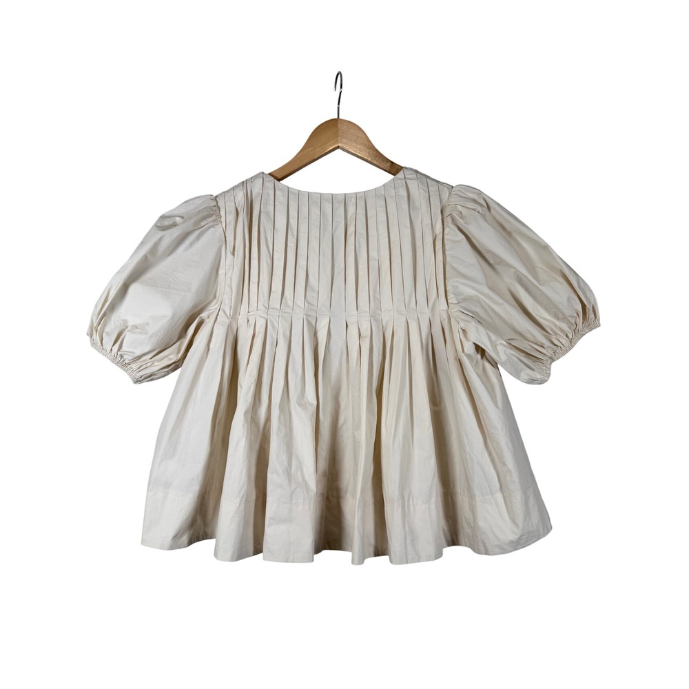 New ASTR The Label Pleated Puff Sleeve Top Medium Off White Tie Front Boho - Picture 4 of 10